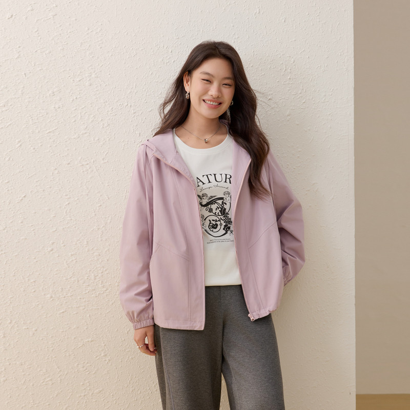 【休闲运动风连帽风衣】纤莉秀大码女装时尚潮流外套胖mm春装新款