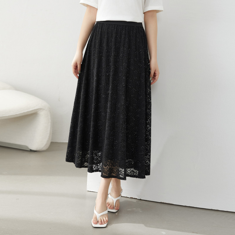 纤莉秀大码女装松紧腰宽松遮肉显瘦百搭蕾丝半身裙胖mm2024夏新款