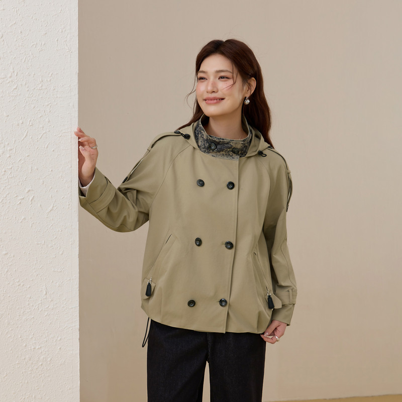 【短款立领风衣】复古潮流设计感外套纤莉秀大码女装胖mm春装新款