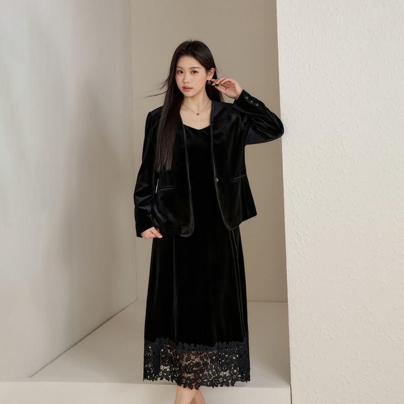 【轻熟风丝绒套装】纤莉秀大码女装优雅气质两件套胖mm2026春新款