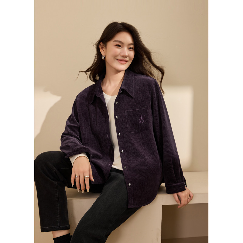 【翻领休闲百搭衬衫】纤莉秀大码女装通勤气质开衫胖mm2025冬新款