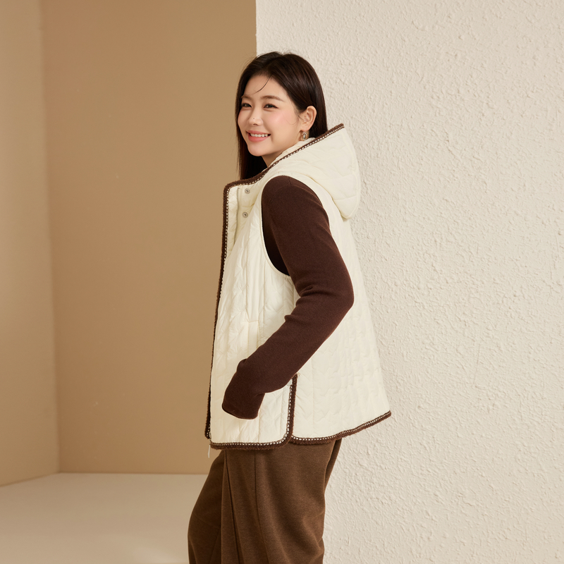 【保暖叠穿棉马甲】纤莉秀大码女装时尚连帽棉服胖mm2025冬装新款