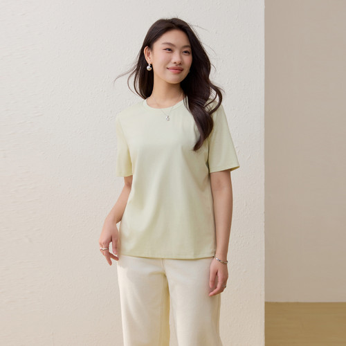 【简约纯色圆领T恤】纤莉秀大码女装正肩显瘦上衣胖mm2026夏新款