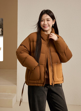 【黑标白鸭绒】立领面包短款羽绒服纤莉秀大码女装胖mm2025冬新款