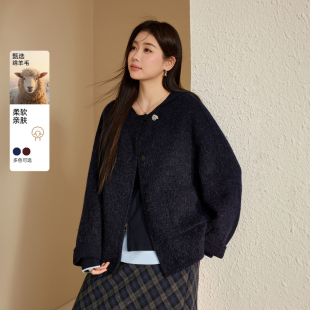 【时尚圆领百搭短款毛呢外套】纤莉秀大码女装胖mm2025冬装新款