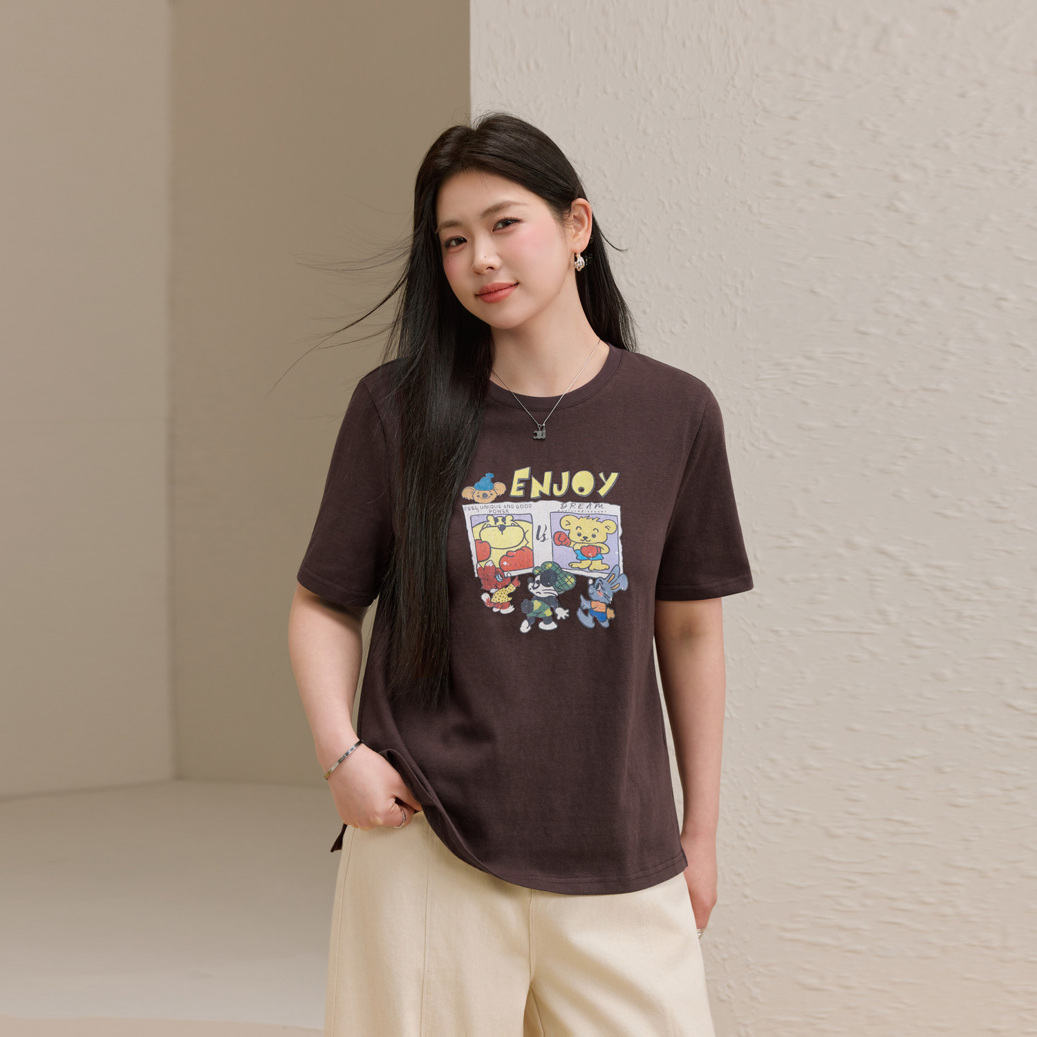 【童趣】减龄卡通印花舒适T恤女纤莉秀大码女装胖mm2026夏装新款