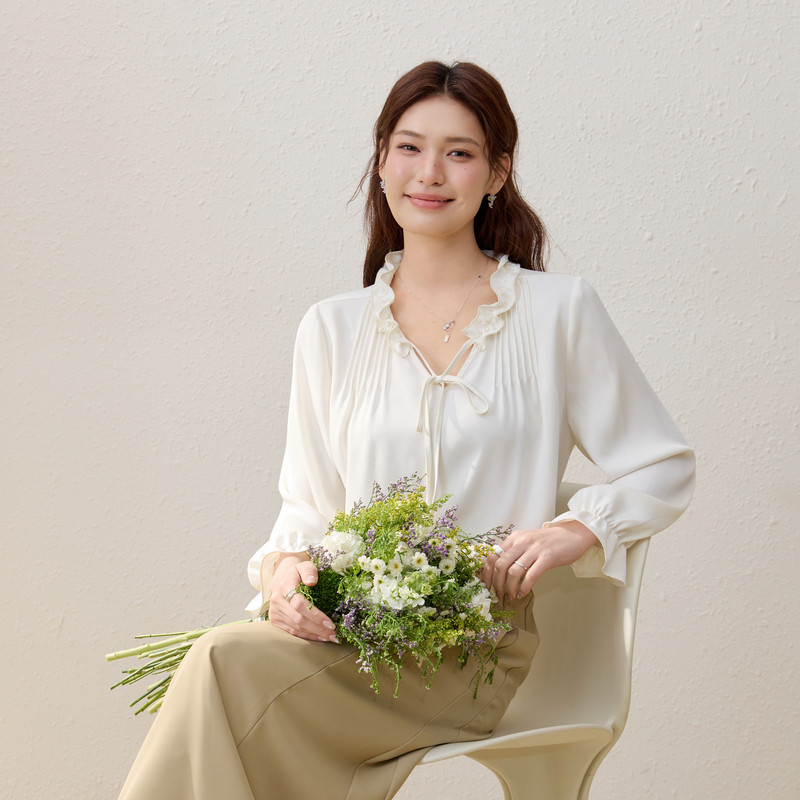 【淡人感衬衫】纤莉秀大码女装法式简约V领上衣胖mm2026春装新款