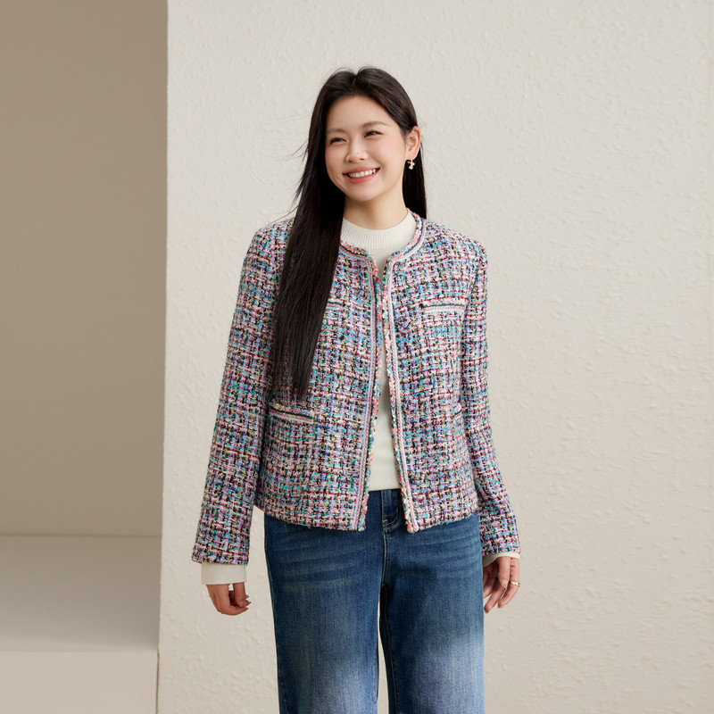 【优雅千金风圆领编织外套】纤莉大码女装复古时髦洋气胖mm春新款