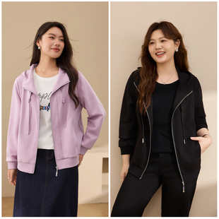 【运动风百搭外套】纤莉秀大码女装休闲连帽开衫胖mm2025秋装新款