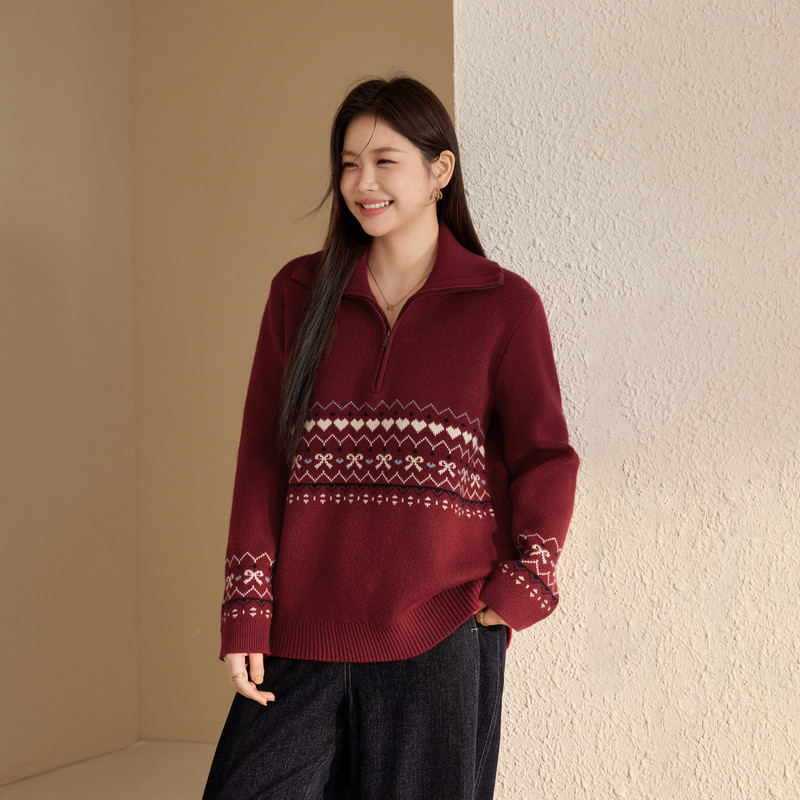【半拉链套头毛衣】纤莉秀大码女装复古慵懒上衣胖mm2025冬装新款,女装/女士精品,大码内搭,淘宝优惠券,粉丝福利购,淘宝优惠卷