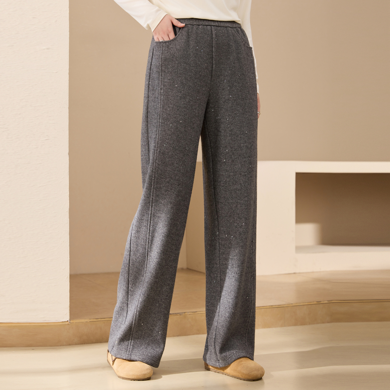 【保暖加绒裤子】纤莉秀大码女装时髦撒银设计休闲裤胖mm冬装新款