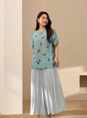 【新中式优雅知性温柔气质套装】纤莉秀大码女装胖mm2025夏装新款