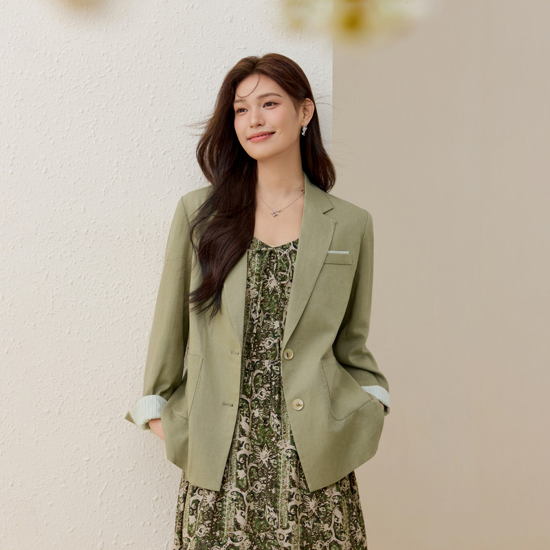 【老钱风百搭西装】纤莉秀大码女装莱赛尔慵懒外套胖mm2026春新款