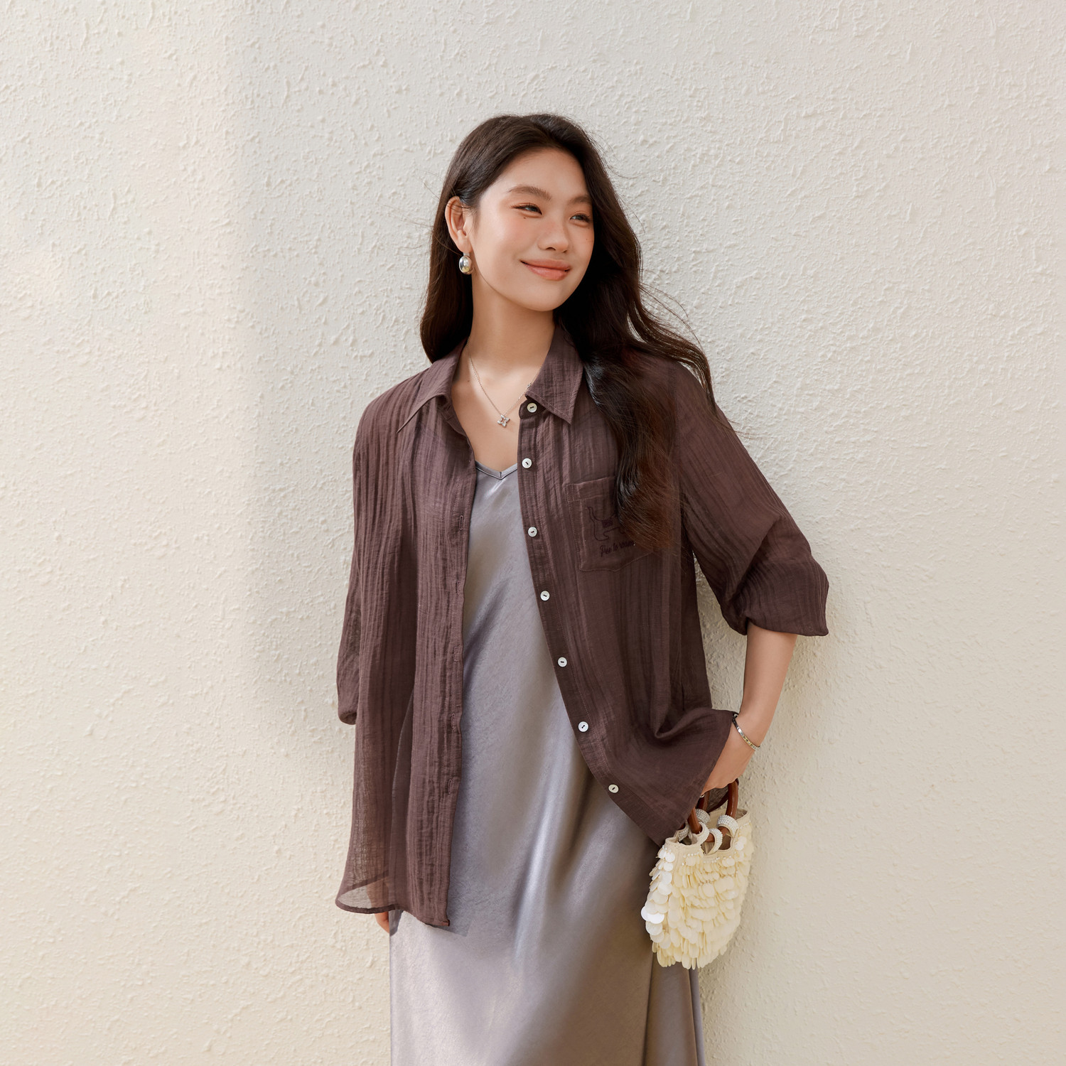 【柔雾】薄款微透肌理感翻领衬衫纤莉秀大码女装胖mm2026夏装新款