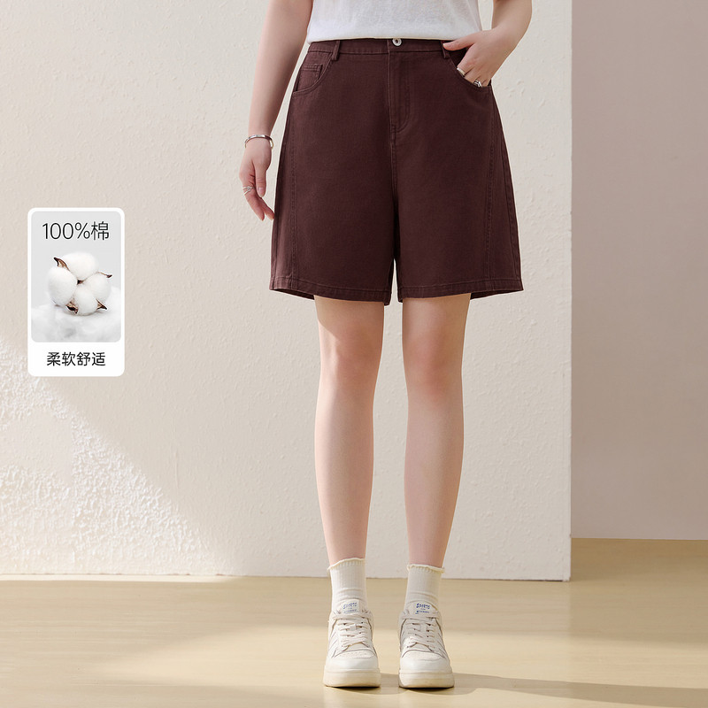 【100棉】纯棉松紧腰休闲短裤中裤纤莉秀大码女装胖mm2026夏新款