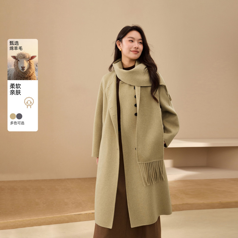 【保暖围巾绵羊毛外套】纤莉秀大码女装韩系气质大衣胖mm冬装新款