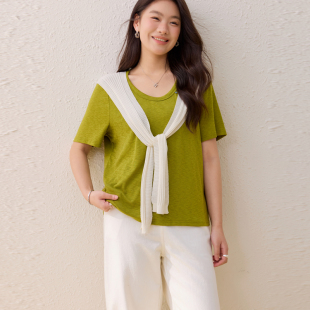 简约舒适百搭上衣胖mm夏装 女装 纤莉秀大码 新款 气质U领显瘦T恤