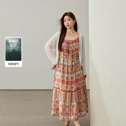 【莫奈疏影】波嬉民族风印花连衣裙纤莉秀大码女装胖mm2025夏新款