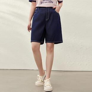 【复古深色松紧腰百搭显瘦牛仔短裤】纤莉秀大码女装胖mm夏装新款