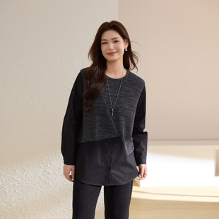 设计感拼接百搭衬衫 潮流上衣胖mm春装 纤莉秀大码 个性 新款 女装