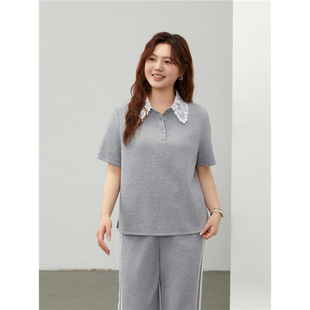 【无拘逐风】舒适休闲运动风两件套装纤莉秀大码女装胖mm夏装新款