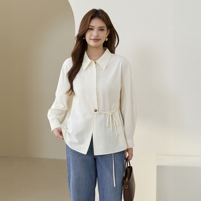 纤莉秀大码女装简约大方设计感收腰文艺莱赛尔衬衫胖mm2024秋新款