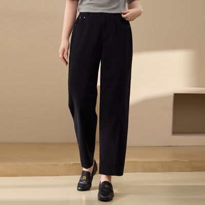 【纯棉舒适百搭裤子】纤莉秀大码女装直筒牛仔裤胖mm2025秋装新款