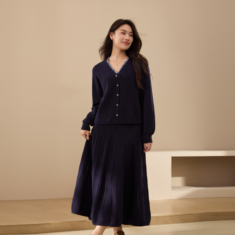 【秋风微澜】极简慵懒风针织套装纤莉秀大码女装胖mm2025冬装新款