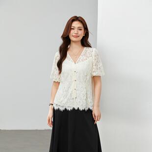 【欧若风小众设计感蕾丝衬衫】纤莉秀大码女装蕾丝优雅衬衫
