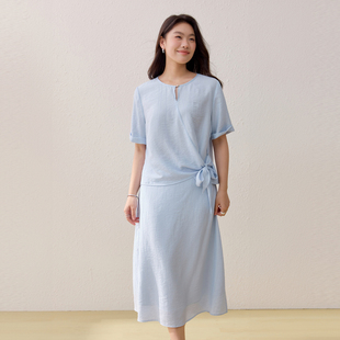 胖mm2026夏装 女装 慵懒舒适轻薄两件套纤莉秀大码 新款 蓝调假日