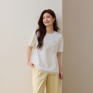 设计感上衣胖mm2026夏装 女装 纤莉秀大码 新款 波浪花边下摆T恤