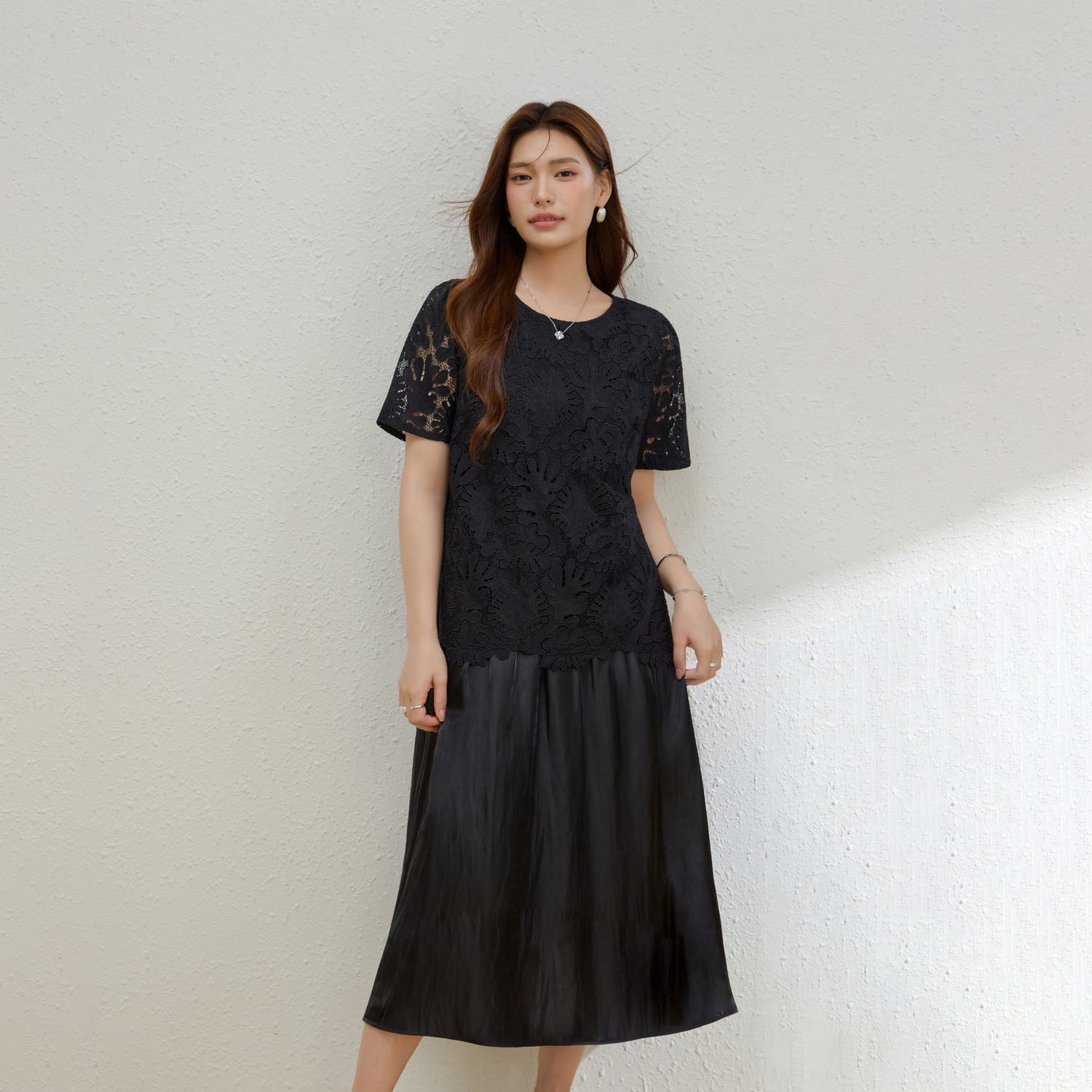 【假两件连衣裙】纤莉秀大码女装法式温柔蕾丝长裙胖mm2026夏新款