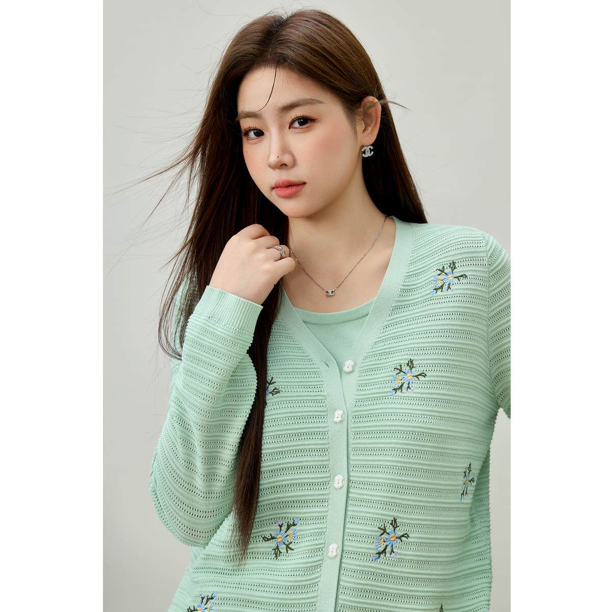 【时尚气质小清新针织两件套装】纤莉秀大码女装胖mm2025春装新款