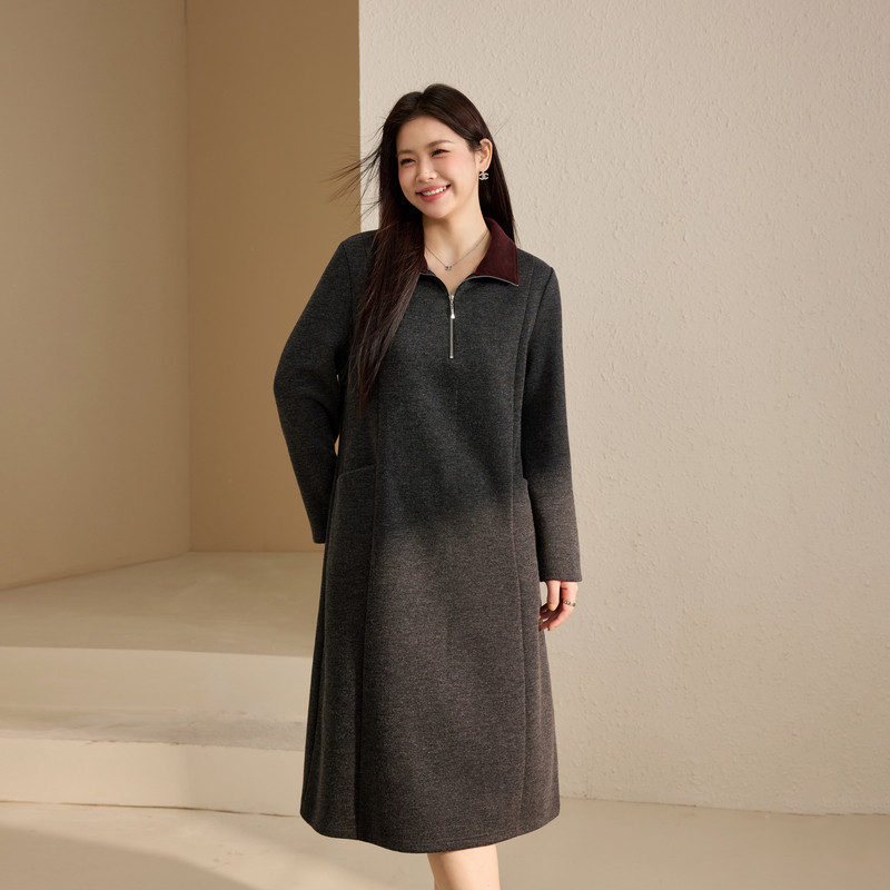 【半拉链慵懒直筒裙】纤莉秀大码女装显瘦连衣裙胖mm2025冬装新款