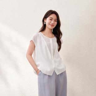 素石云笺 胖mm夏装 恋夏风网纱透气轻薄衬衫 女装 新款 纤莉秀大码