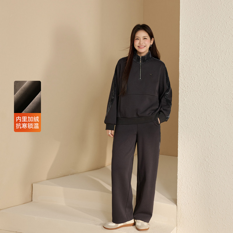 【加绒卫衣套装】纤莉秀大码女装休闲简约保暖套装胖mm2025冬新款