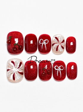 DREAM 纯手工穿戴甲2026新年红色烟花猫眼显白美甲贴片短款高级感