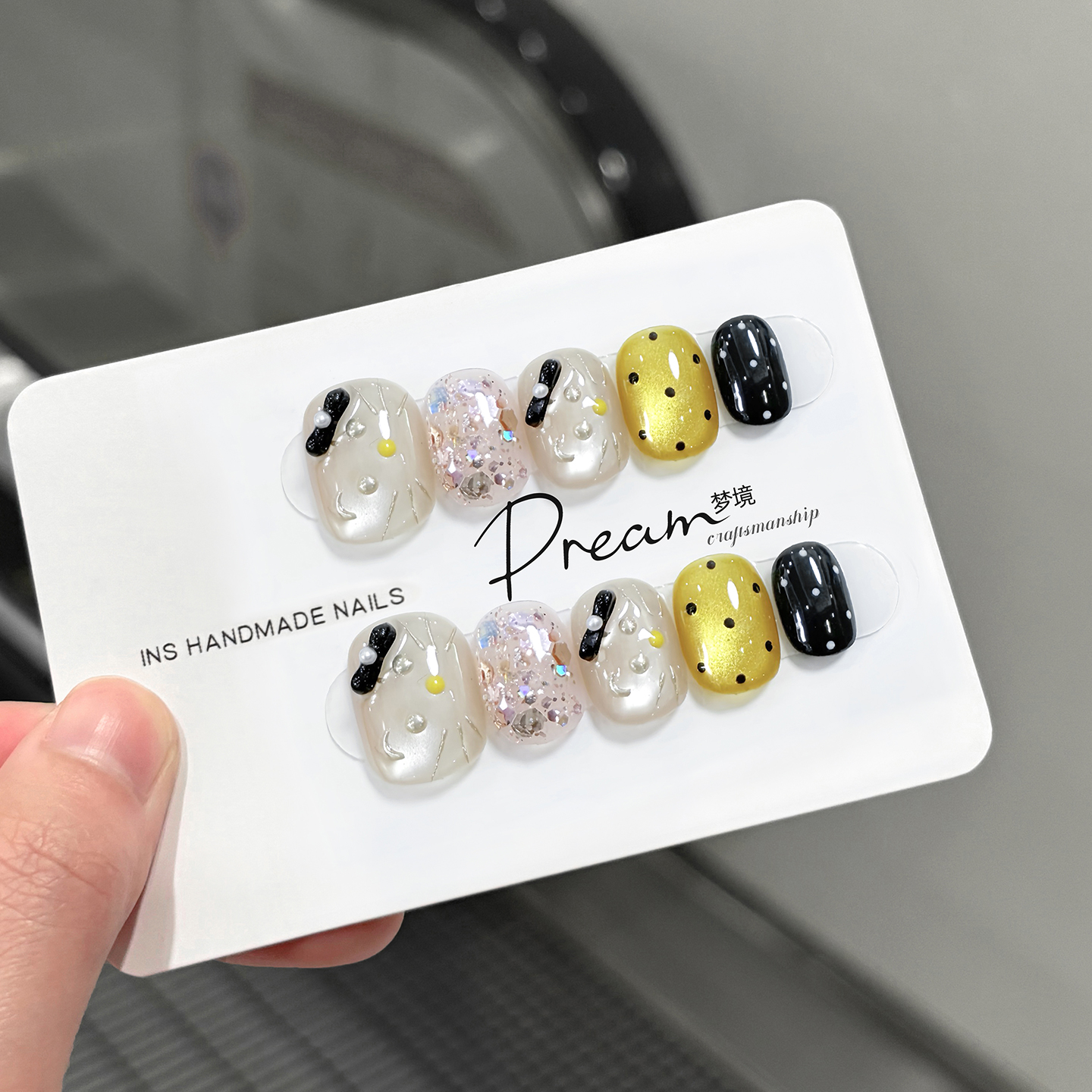 DREAM Kitty猫手工穿戴甲2025新款高级可爱猫眼短款豆豆美甲贴片