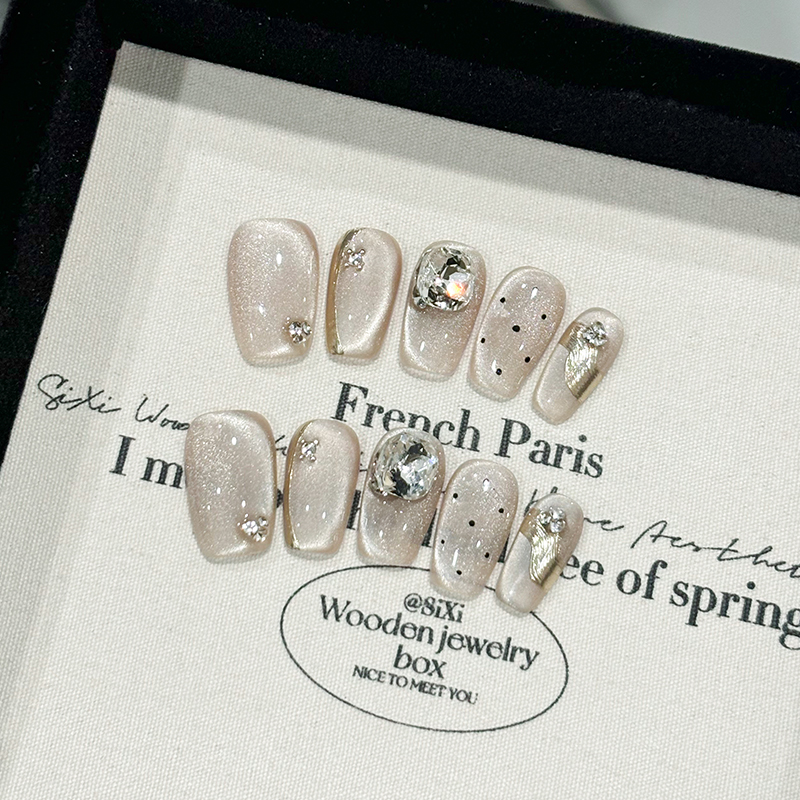 DREAM 月光情书纯手工穿戴甲短款猫眼轻奢高级感显白美甲成品贴片