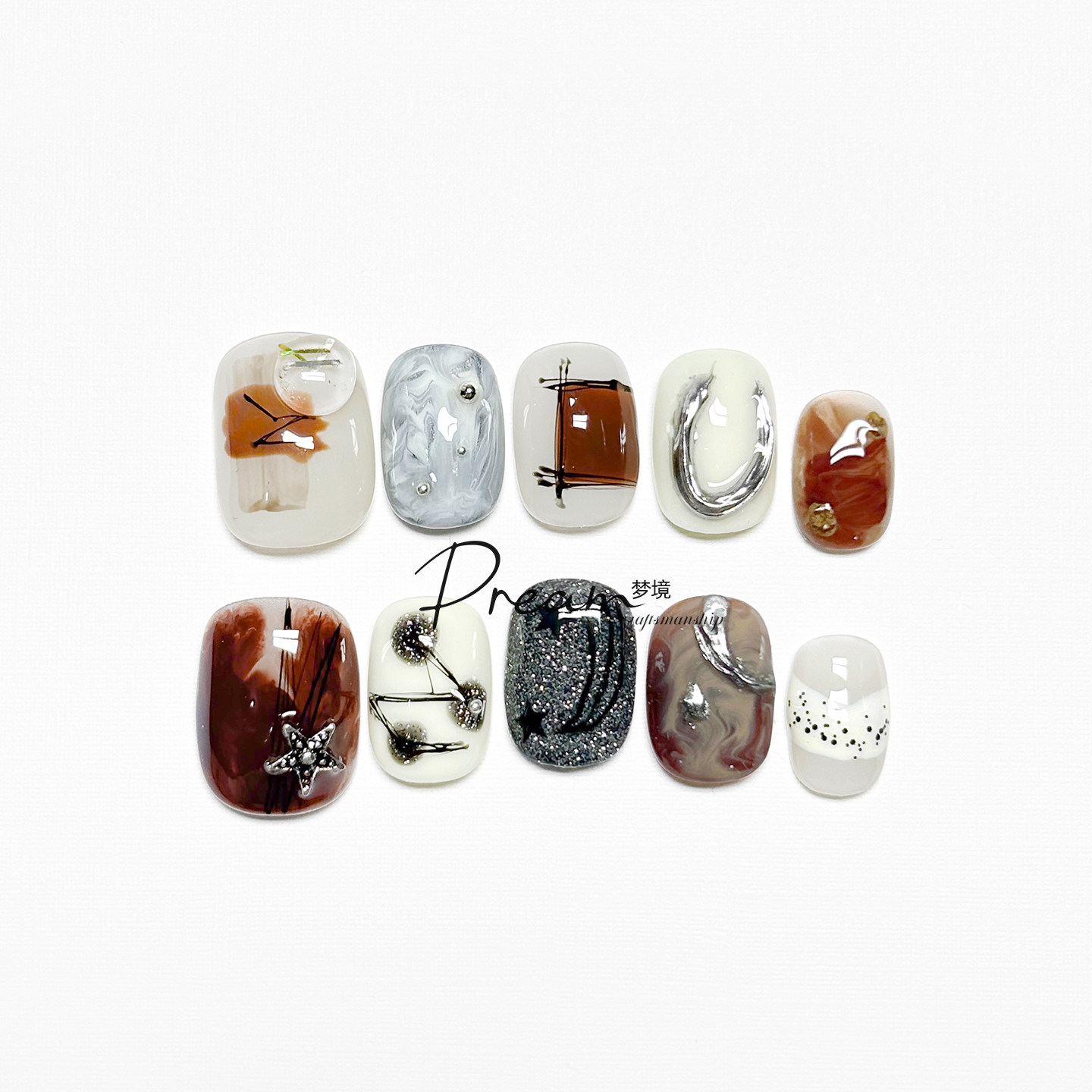 DREAM 日系手绘纯手工穿戴甲秋冬高级感小众美甲贴片短款显白甲片,彩妆/香水/美妆工具,穿戴甲/甲片,淘宝优惠券,粉丝福利购,淘宝优惠卷