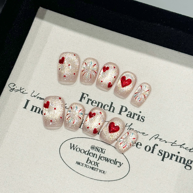 DREAM 爱心猫眼纯手工穿戴甲短款可爱显白高级美甲成品贴片