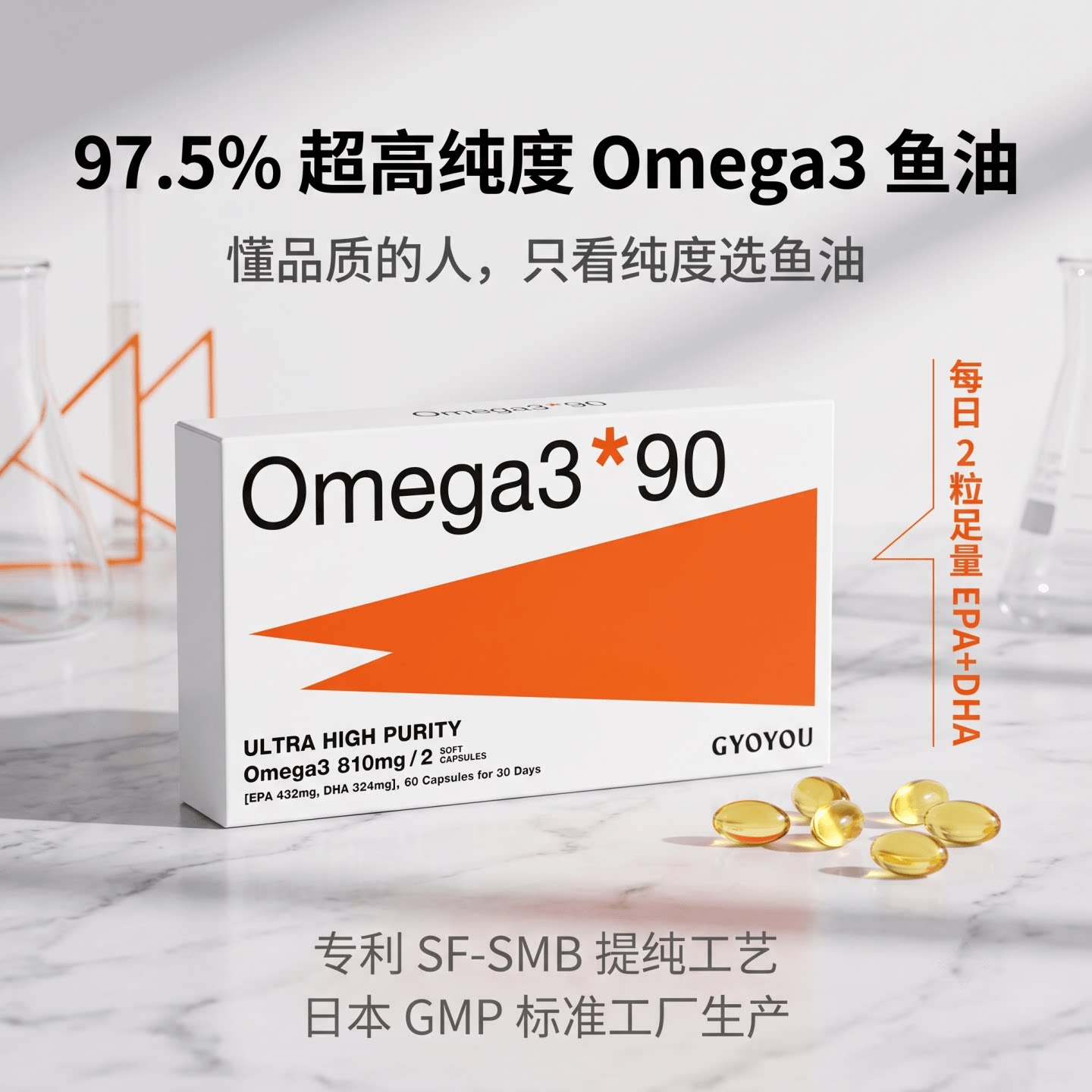 日本代购Omega3欧米伽3鱼油软胶囊60粒高纯度EPA DHA老年营养补充