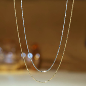 纯银镀14k金竹节闪珠女项链INS风针式 万能链可调节锁骨链素链