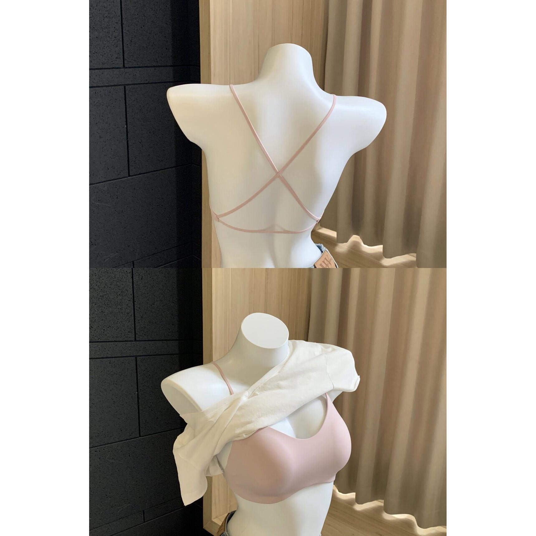 细肩带后背交叉美背内衣女士小胸聚拢夏季薄款吊带一体三角杯文胸