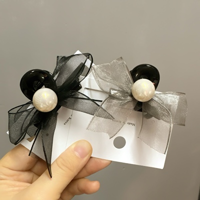 「4cm」发夹迷你抓夹欧根纱珍珠刘海夹碎发夹侧边家简约发饰头饰