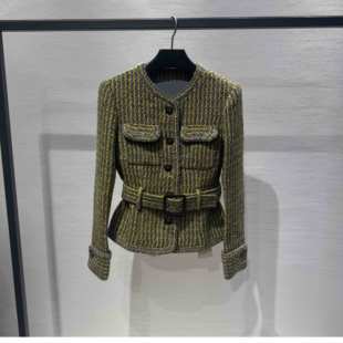 韩系名媛小香风2025重工高级感洋气独特别致小个子黄色收腰外套女