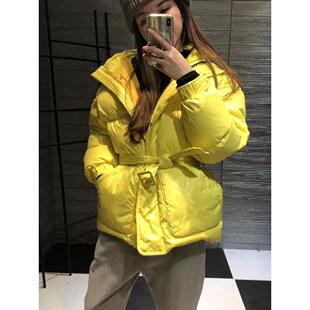 欧货系腰带羽绒服女短款2026冬季新款白鸭绒轻薄小个子保暖面包服