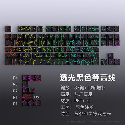 适用ATK Z87/Z87 Pro键帽PBT等高线侧刻透光机械键盘渐变色按键