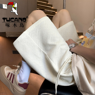 子重磅宽松外穿中裤 运动篮球五分裤 男生夏季 啄木鸟人字纹休闲短裤