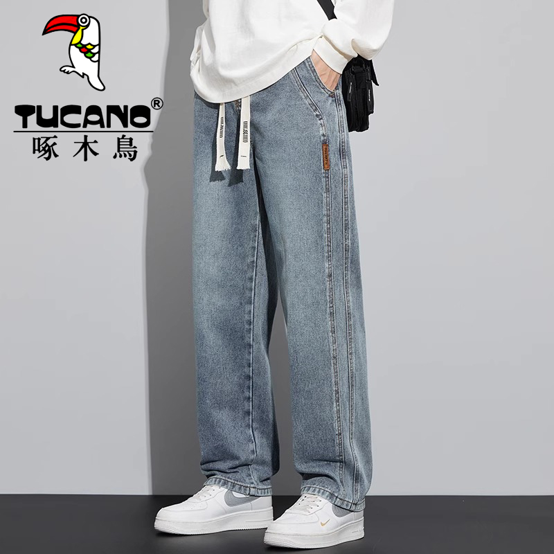 啄木鸟宽松春秋直筒牛仔裤男2025年新款美式高街工装阔腿休闲裤子